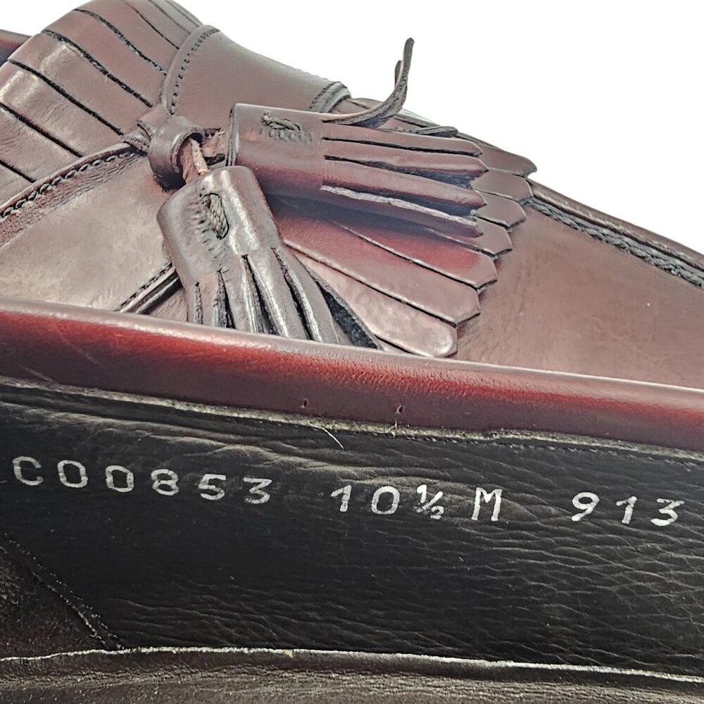 Vintage Bragano Cole Haan Italy 10.5 Burgundy Leather Dress Shoes Tassel Loafers - Picture 8 of 14